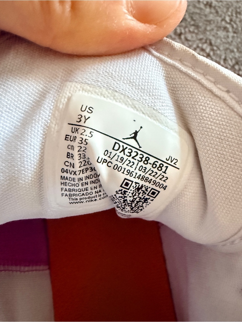 Nike Air Jordan Pink, White & Orange Mid-Top Sneakers size 3 - Picture 5 of 5